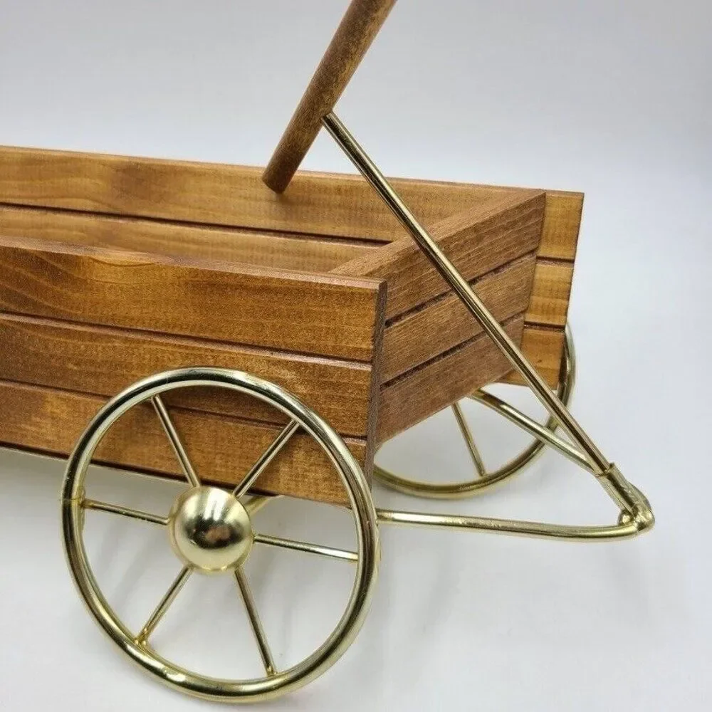 Vintage Homco 1318 Wood Wagon Brass Wheels Wall Hanging Centerpiece New